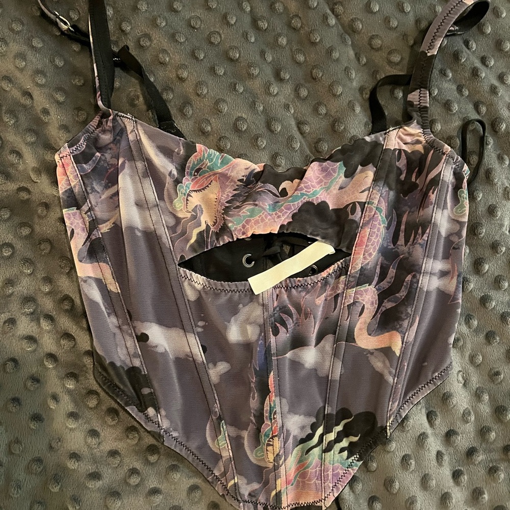 Urban Outfitters Black and Multicolor Corset Top